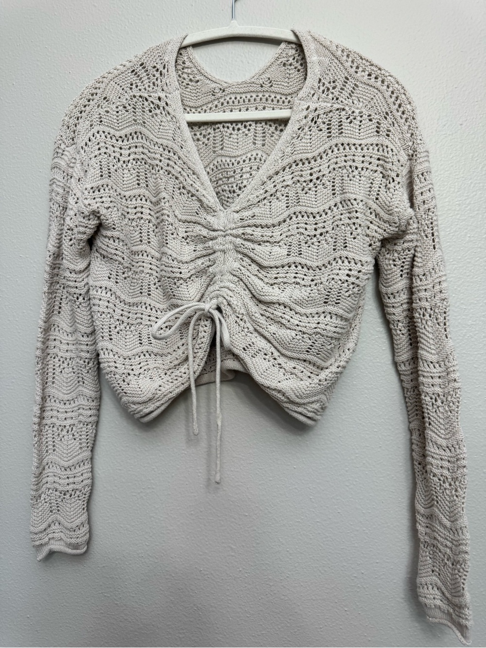 Jessica Simpson Cream Open-Knit Drawstring Sweater